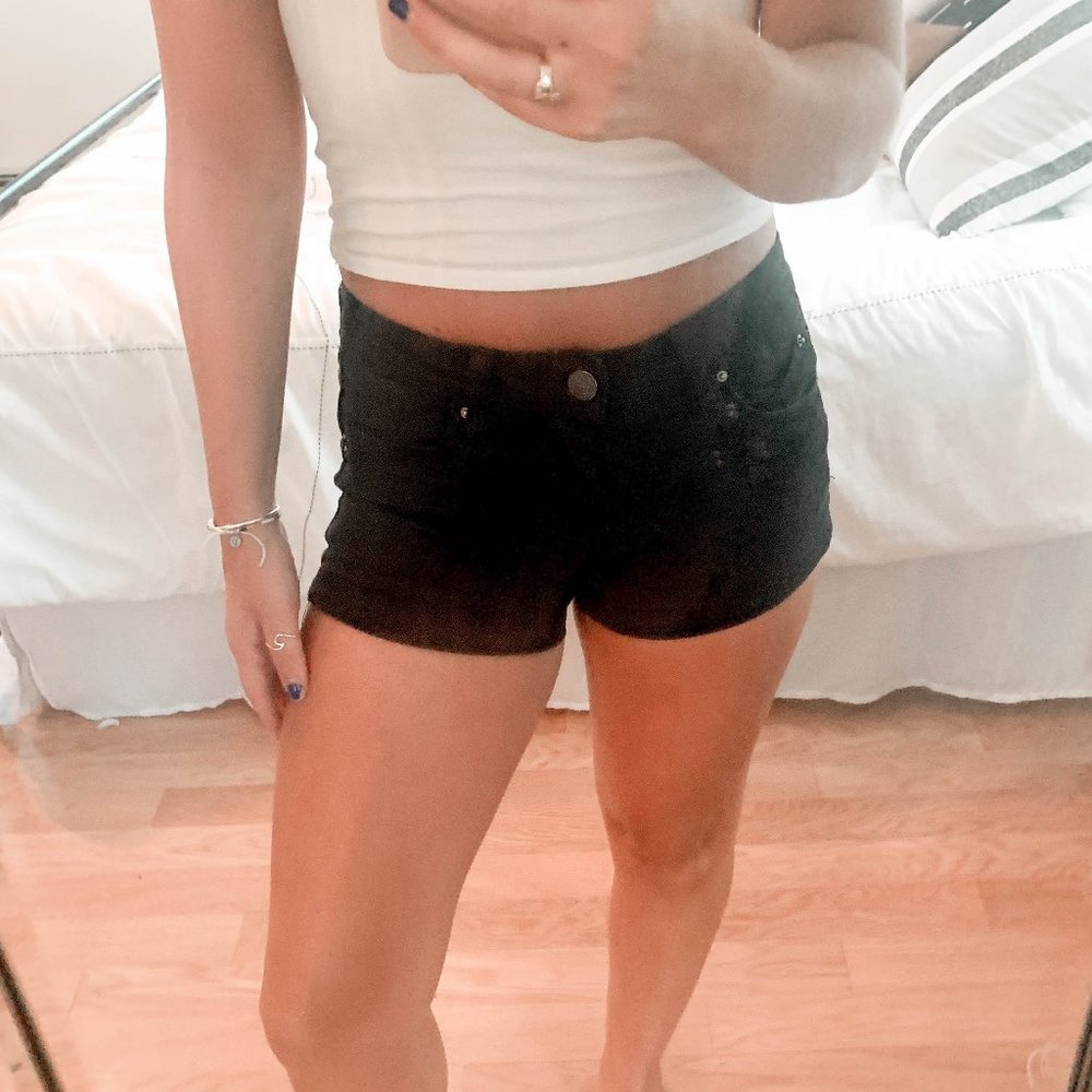 Black Button Up Cotton Shorts